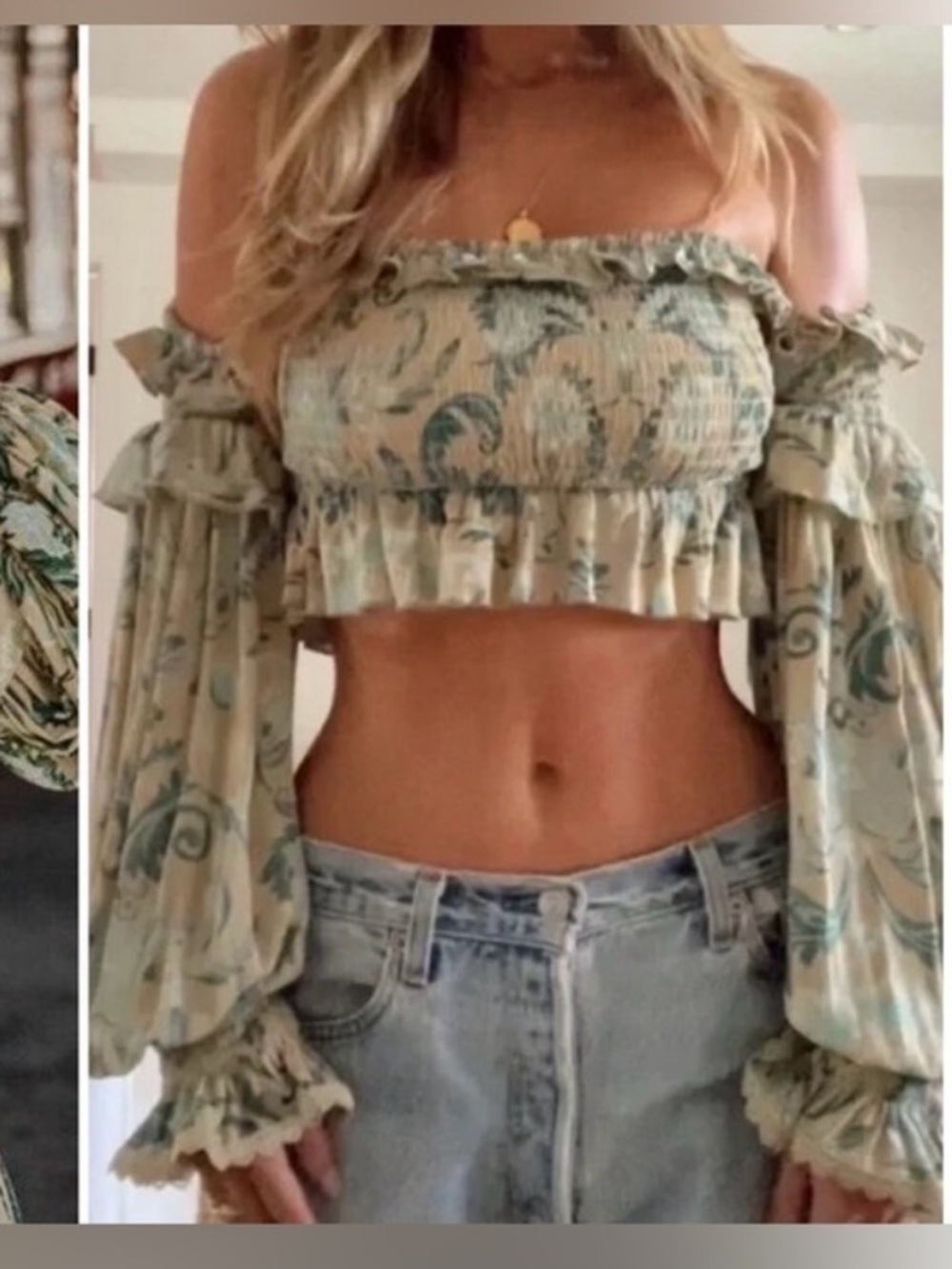NWT Spell & the Gypsy aurora peasant crop top in Avocado size XS